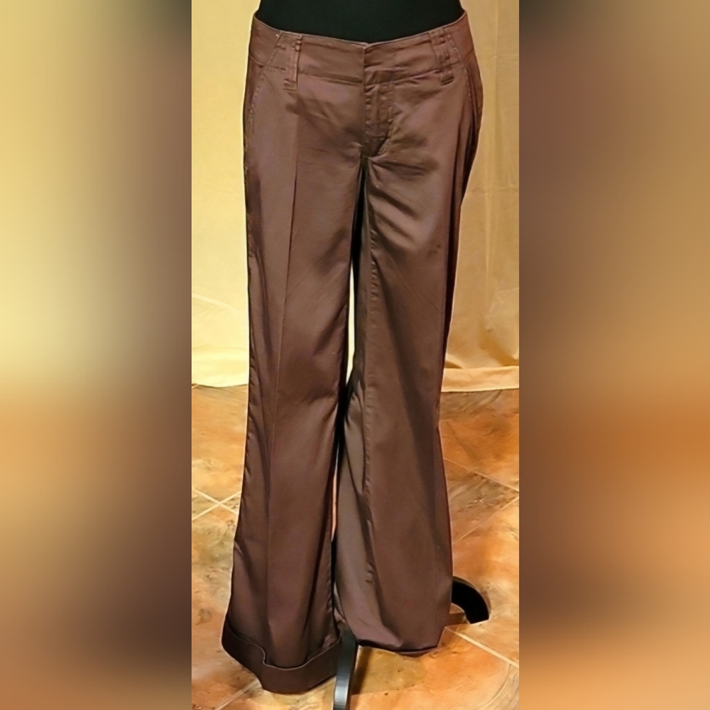 VTG American Rag Y2K Low Rise Wide Leg Cuffed Trousers Brown Size 5 - Picture 2 of 9